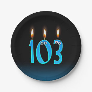 103rd Birthday with lit candle numbers Paper Plates