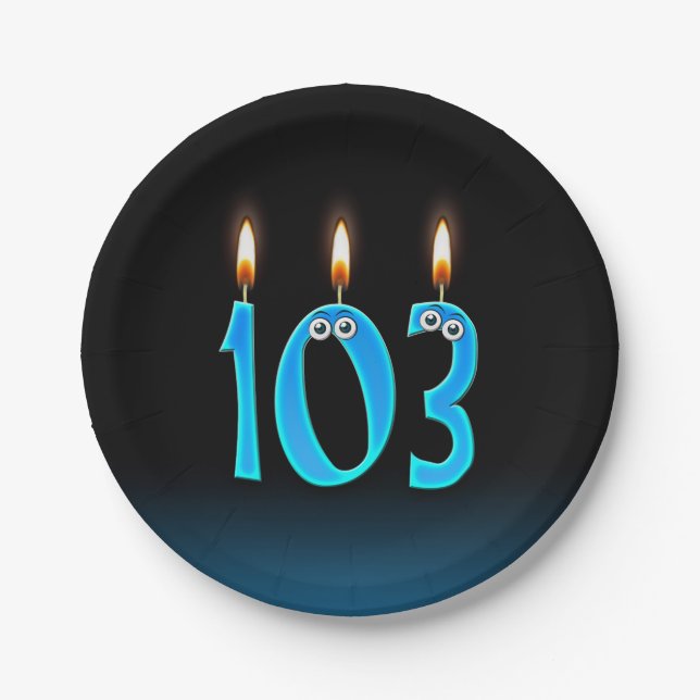 103rd Birthday with lit candle numbers Paper Plates (Front)