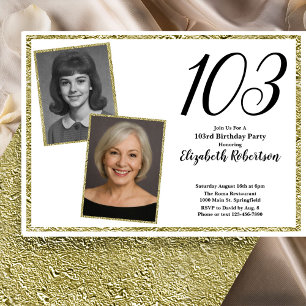 103rd Custom Photo White and Gold  Invitation