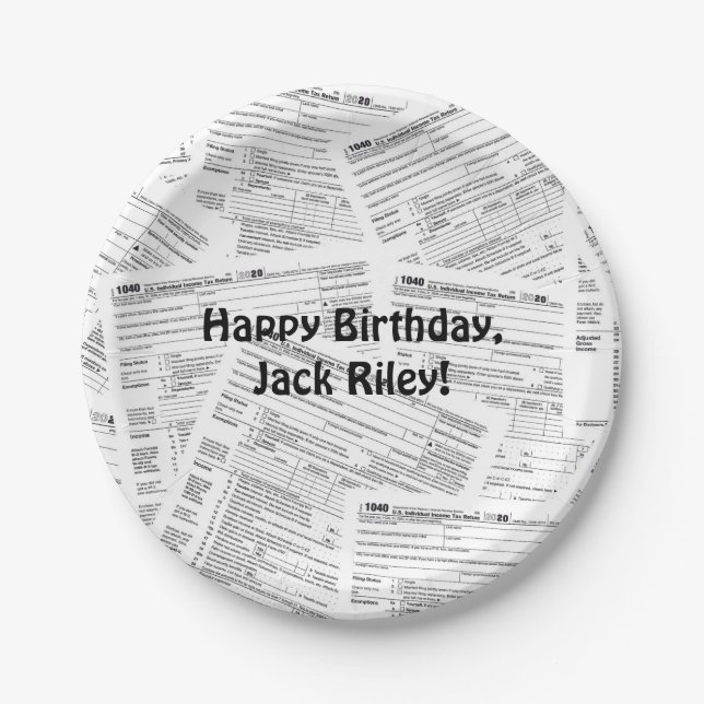 1040 Income Tax form Birthday Paper Plates (Front)