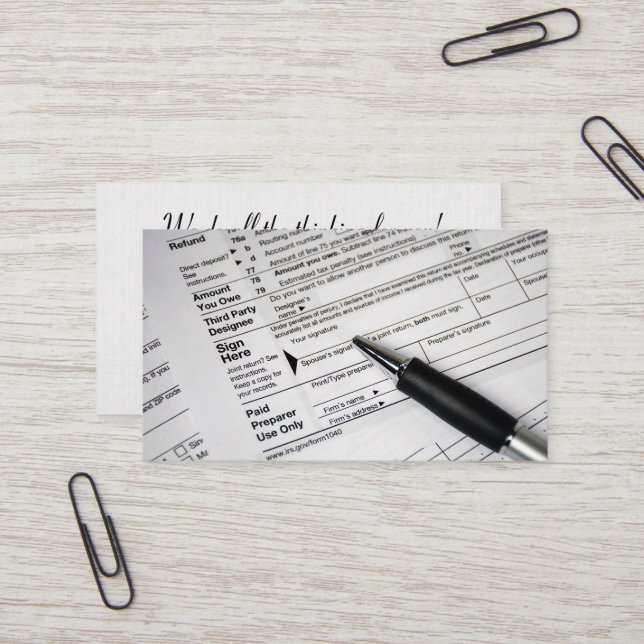 1040 income tax form with ink pen business card (Front/Back In Situ)