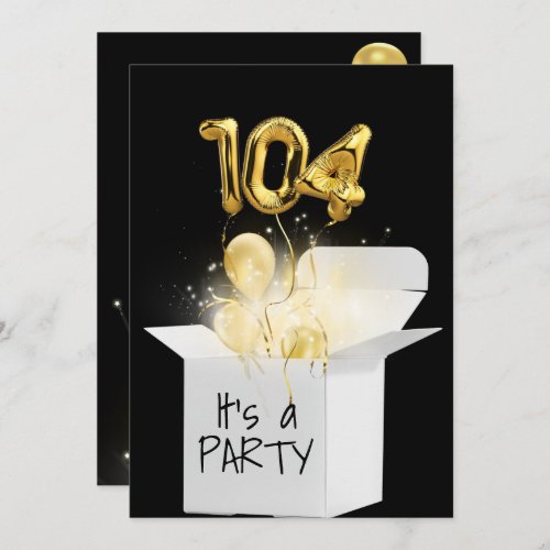 104th Birthday Gold Balloons In White Box  Invitation