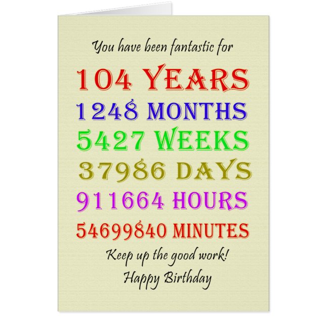 104th Birthday Milestones Cards (Front)