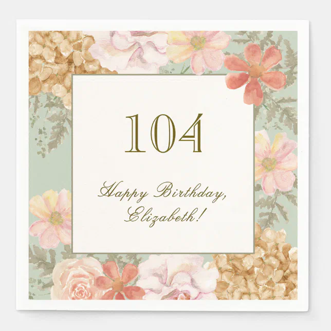 104th Birthday Napkin Autumn Color Floral Sage | Zazzle