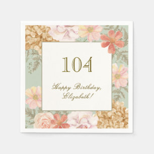 104th Birthday Napkin Autumn Color Floral Sage