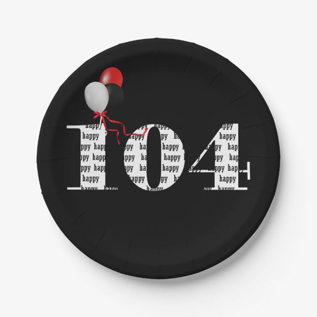 104th birthday party balloons paper plates (Front)