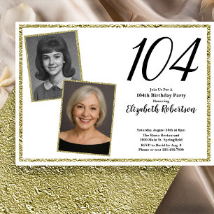 104th Custom Photo White and Gold Invitation
