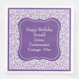 105 Birthday Purple/White Bracket Number Pattern Paper Dinner Napkins