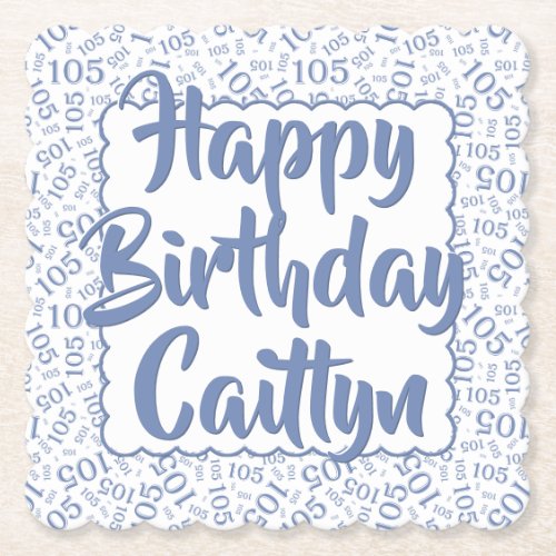 105 Birthday Random Number Pattern Scallops Blue Paper Coaster