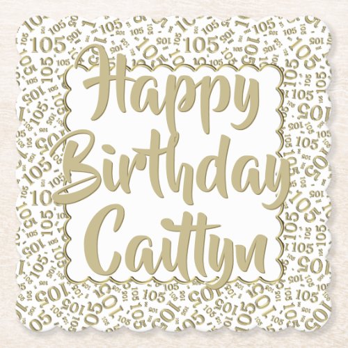 105 Birthday Random Number Pattern Scallops Gold Paper Coaster