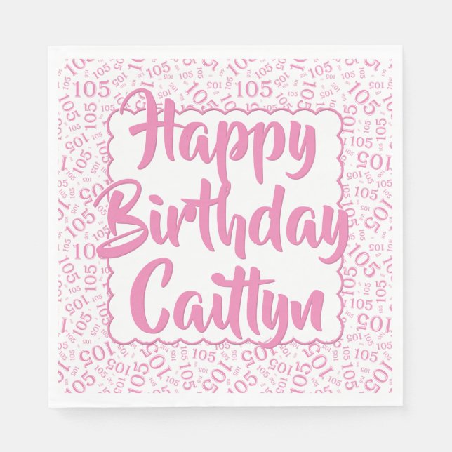 105 Birthday Random Number Pattern Scallops Pink Napkins (Front)