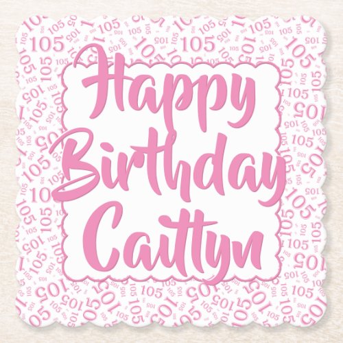 105 Birthday Random Number Pattern Scallops Pink Paper Coaster