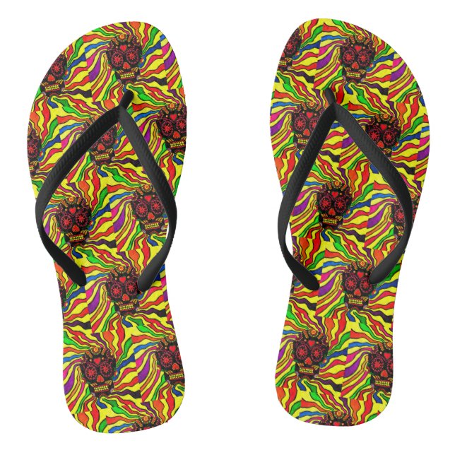 105 - Neon Skull Flip Flops (Footbed)