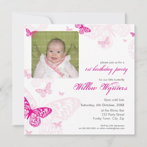 105 - PHOTO BIRTHDAY INVITES :: butterflies 1SQ