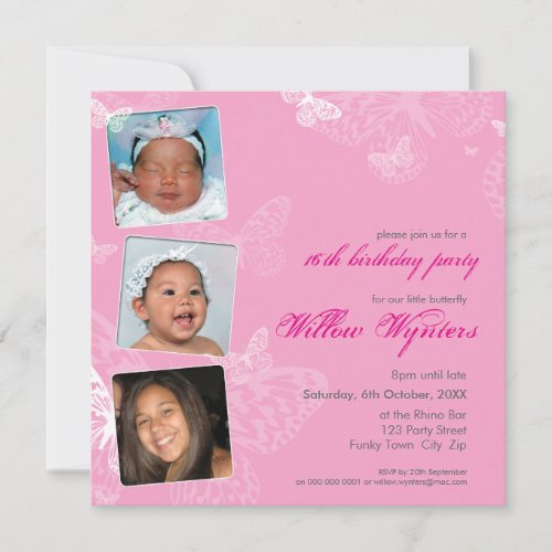 105 _ PHOTO BIRTHDAY INVITES  butterflies 1SQ