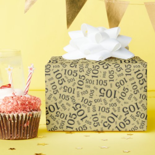 105th Birthday Black/Gold Random Number Pattern Wrapping Paper