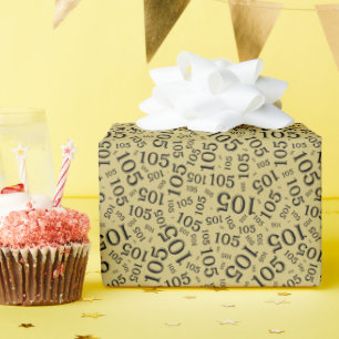 105th Birthday Black/Gold Random Number Pattern Wrapping Paper