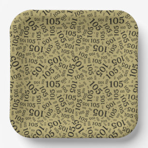 105th Birthday Black/Gold Random Pattern Paper Plates