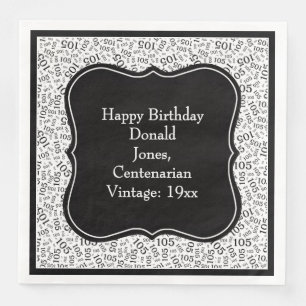 105th Birthday Black/White Bracket Number Pattern  Paper Dinner Napkins