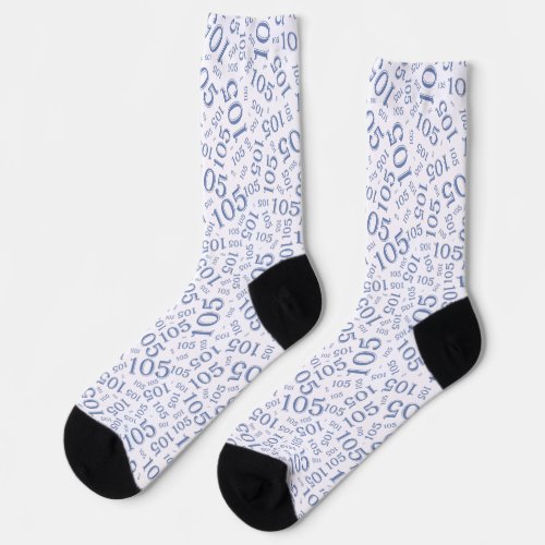105th Birthday BlueWhite Random Number Pattern Socks