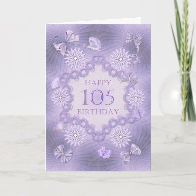 105th birthday card with lavender flowers (Front)
