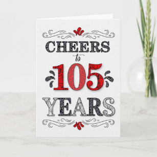 105th Birthday Cheers in Red White Black Pattern Card