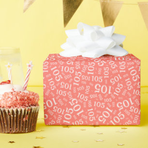 105th Birthday Coral/White Random Number Pattern Wrapping Paper