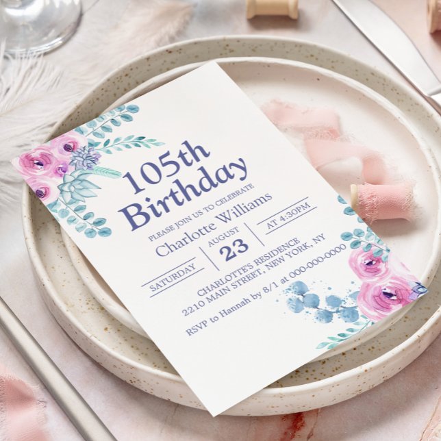 105th Birthday Floral Pink 105 Years Invitation (105th Birthday Floral Pink 105 Years Invitation
)