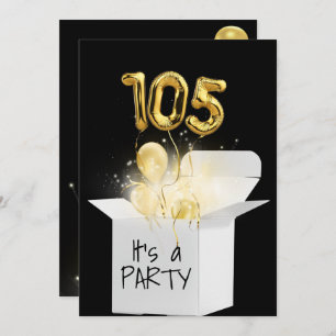 105th Birthday Gold Balloons In White Box Invitation