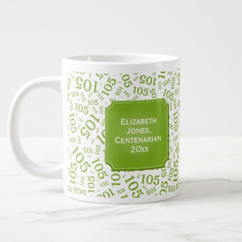 105th Birthday Green Number Pattern Centenarian Giant Coffee Mug