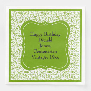 105th Birthday Green/White Bracket Number Pattern  Paper Dinner Napkins