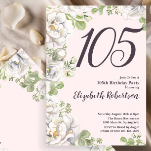 105th Birthday Invitation Blush Pink Floral Peony