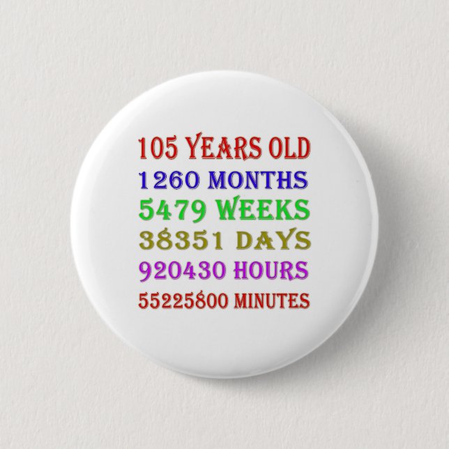 105th  Birthday Milestones Button (Front)