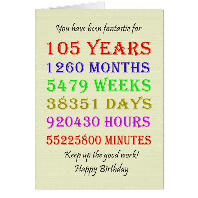 105th Birthday Milestones Cards (Front)
