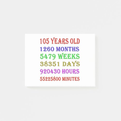 105th  Birthday Milestones Post_it Notes