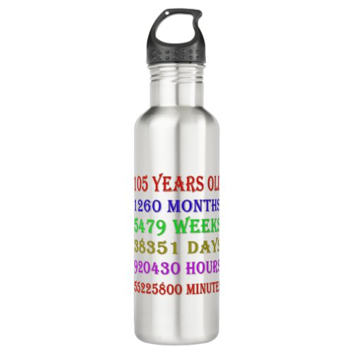 105th  Birthday Milestones Stainless Steel Water Bottle