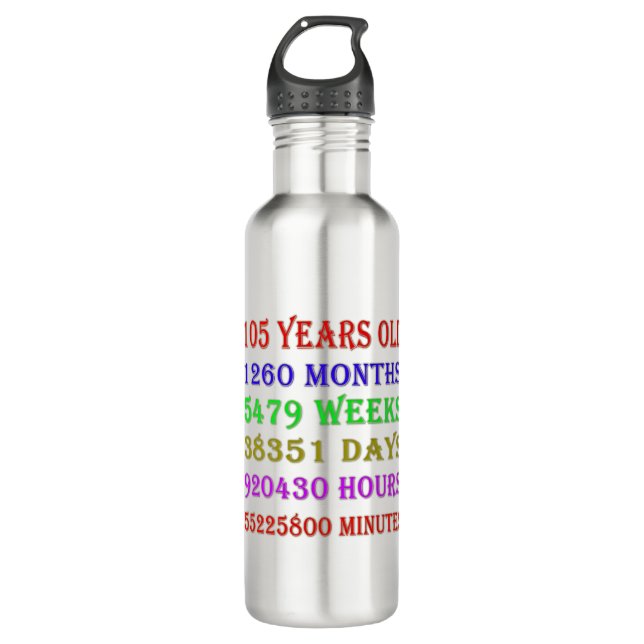 105th  Birthday Milestones Stainless Steel Water Bottle (Front)