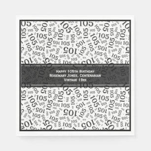 105th Birthday Modern Number Pattern Black/White Napkins
