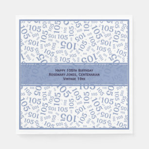 105th Birthday Modern Number Pattern Blue/White Napkins
