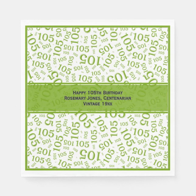 105th Birthday Modern Number Pattern Green/White Napkins (Front)