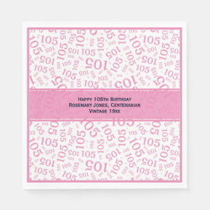 105th Birthday Modern Number Pattern Pink/White Napkins