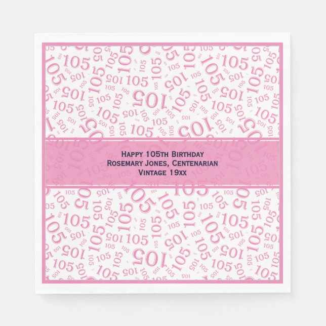 105th Birthday Modern Number Pattern Pink/White Napkins (Front)
