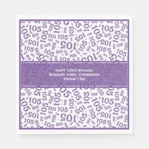 105th Birthday Modern Number Pattern Purple/White Napkins