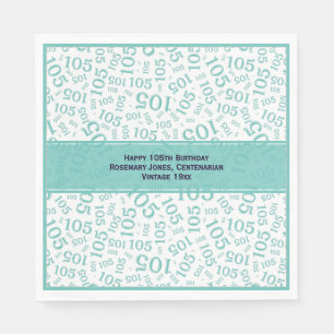 105th Birthday Modern Number Pattern Teal/White Napkins
