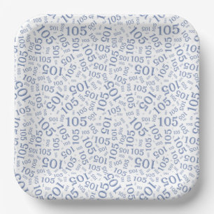 105th Birthday Party Blue/White Random Pattern Paper Plates