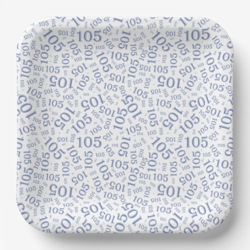 105th Birthday Party BlueWhite Random Pattern Paper Plates