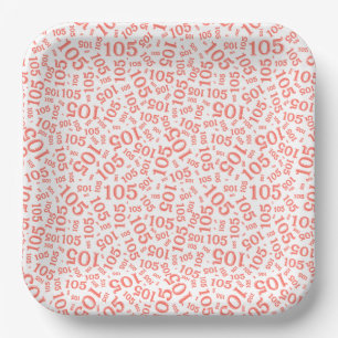 105th Birthday Party Coral/White Random Pattern Paper Plates