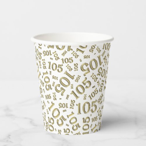 105th Birthday Party GoldWhite Random Pattern 105 Paper Cups