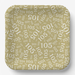 105th Birthday Party Gold/White Random Pattern Paper Plates