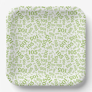 105th Birthday Party Green/White Random Pattern Paper Plates